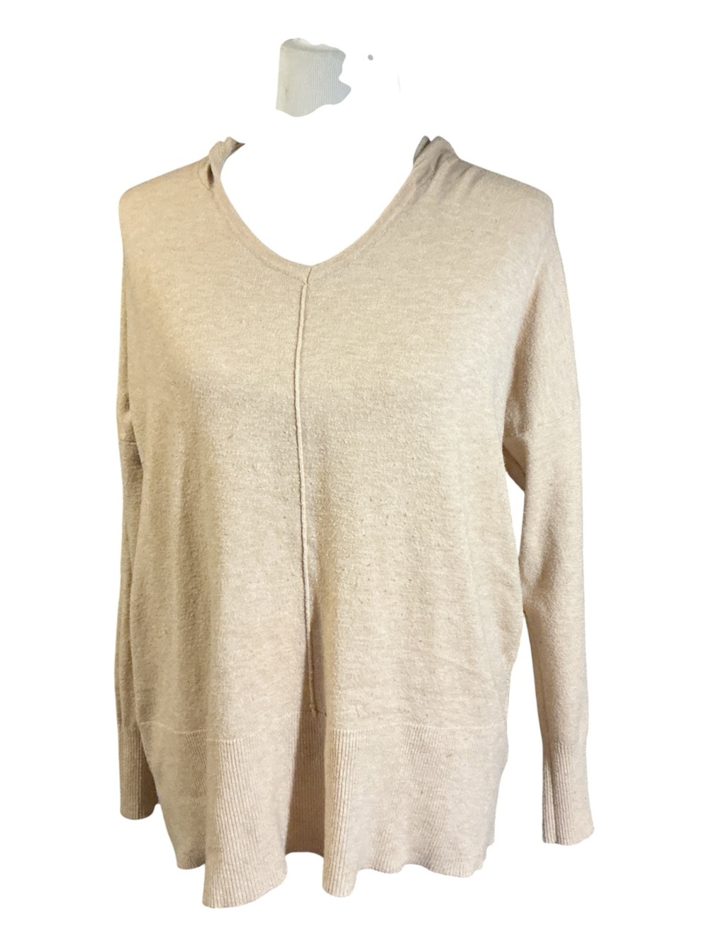 Women's V-Neck Hooded Sweater in Beige